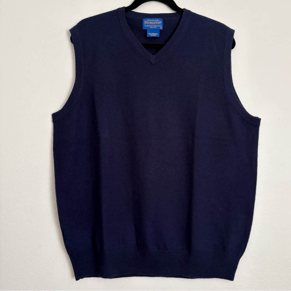 Pendleton 100% Merino Wool Dark Blue V-Neck Pullover Vest Sz L